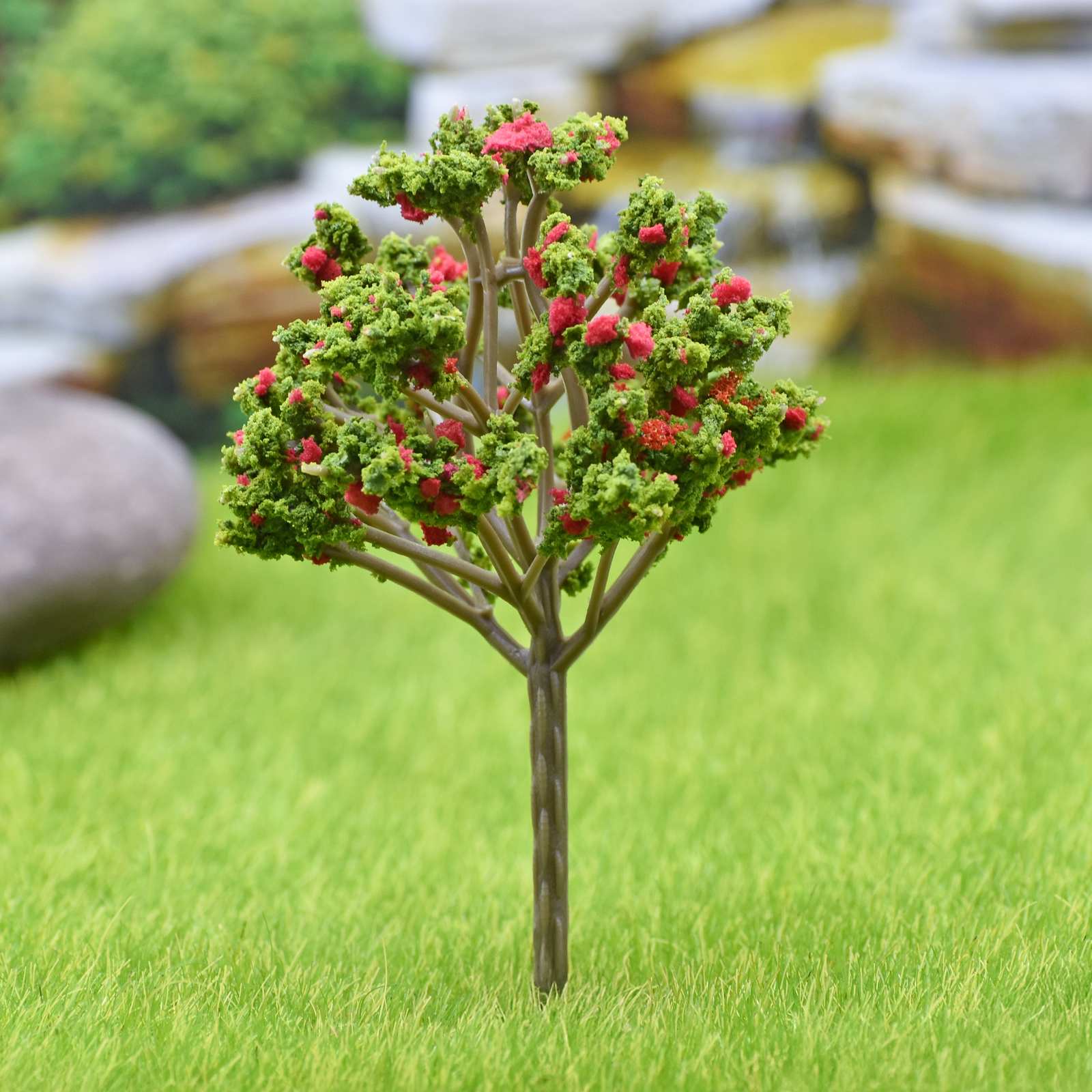 Miniature Green & Red Tree 1pc