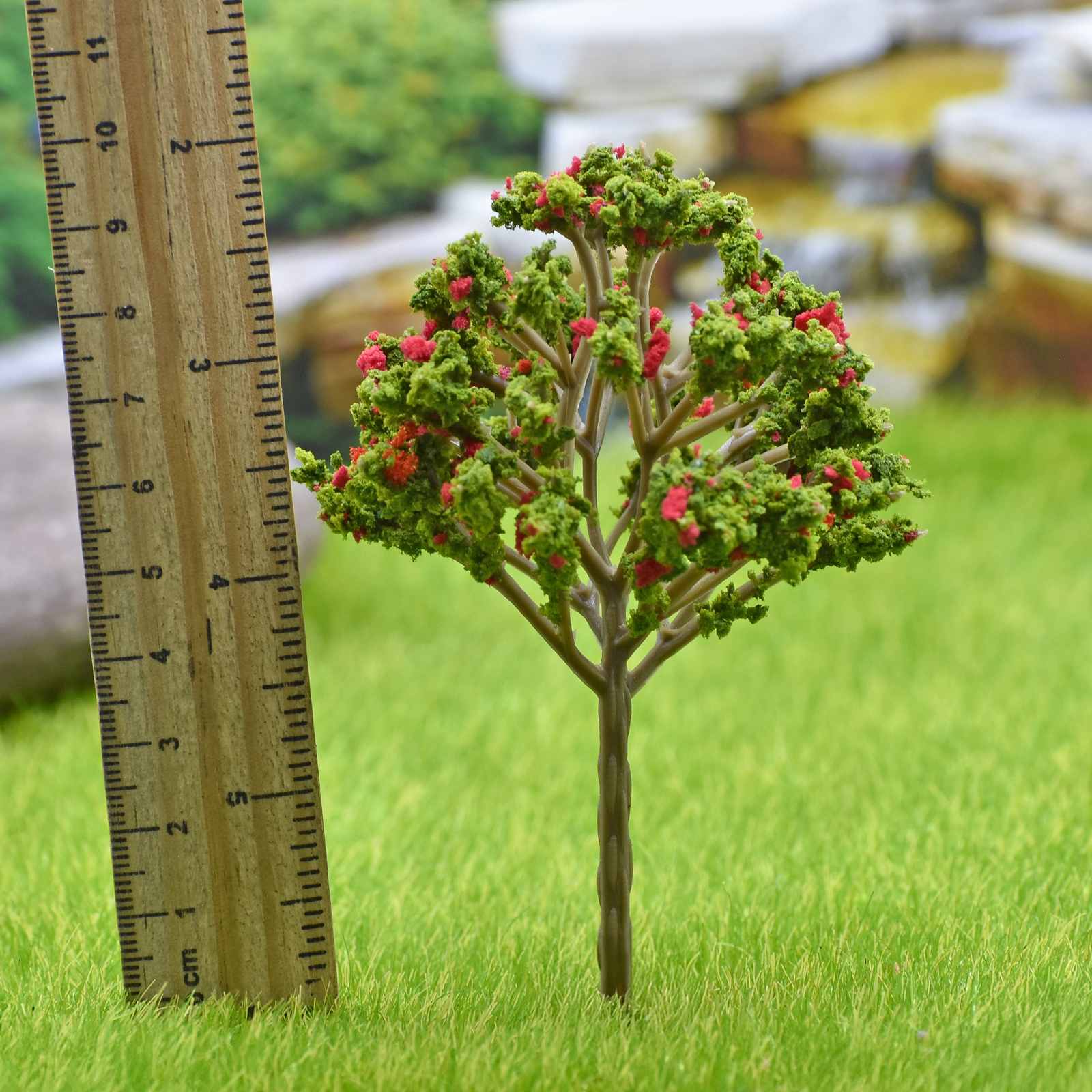 Miniature Green & Red Tree 1pc