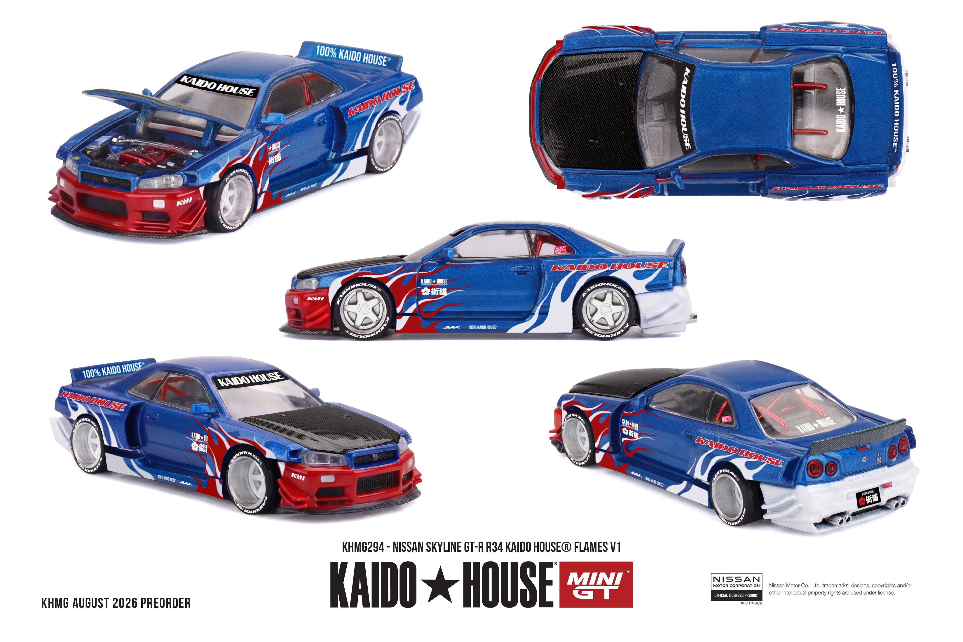 Mini GT NISSAN SKYLINE GT-R R34 KAIDO HOUSE FLAMES V1 #KHMG294 - Pre-Order