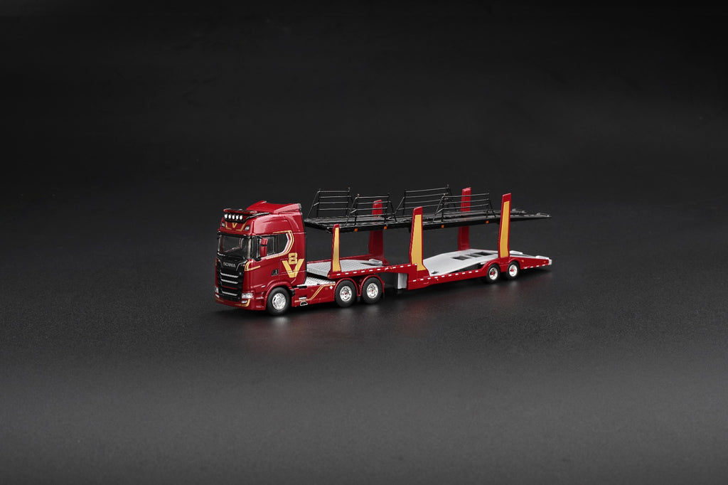 Mini GT SCANIA 770S A6X4NA CAR TRANSPORTER V8 50TH ANNIVERSARY WITH CAR TRANSPORTER RED  #1350 - Pre-Order