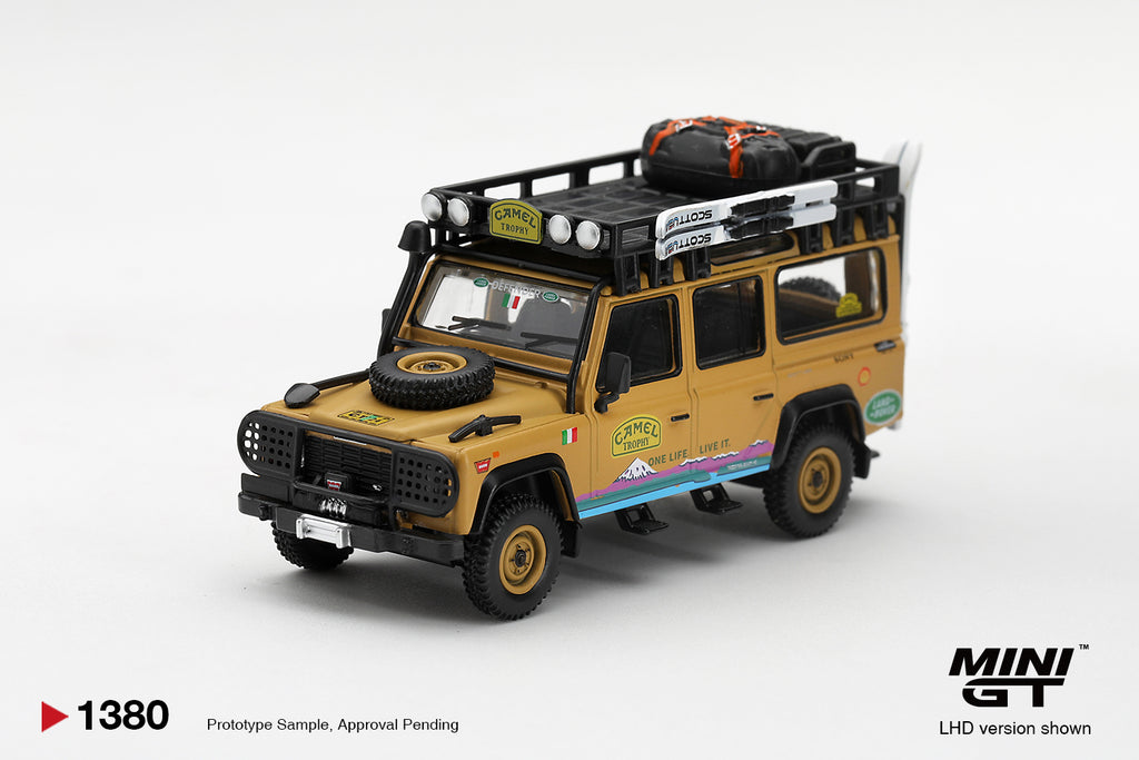 Mini GT LAND ROVER DEFENDER 110 1998 CAMEL TROPHY TIERRA DEL FUEGO CT.24 ITALY #1380 - Pre-Order