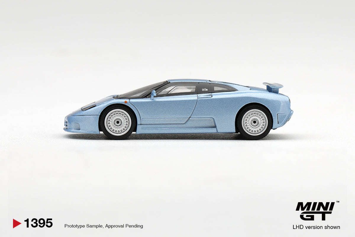 Mini GT BUGATTI EB110 GT AZZURRO METALLIZZATO MONDIAL DE L'AUTOMOBILE 1992 #1395 - Pre-Order