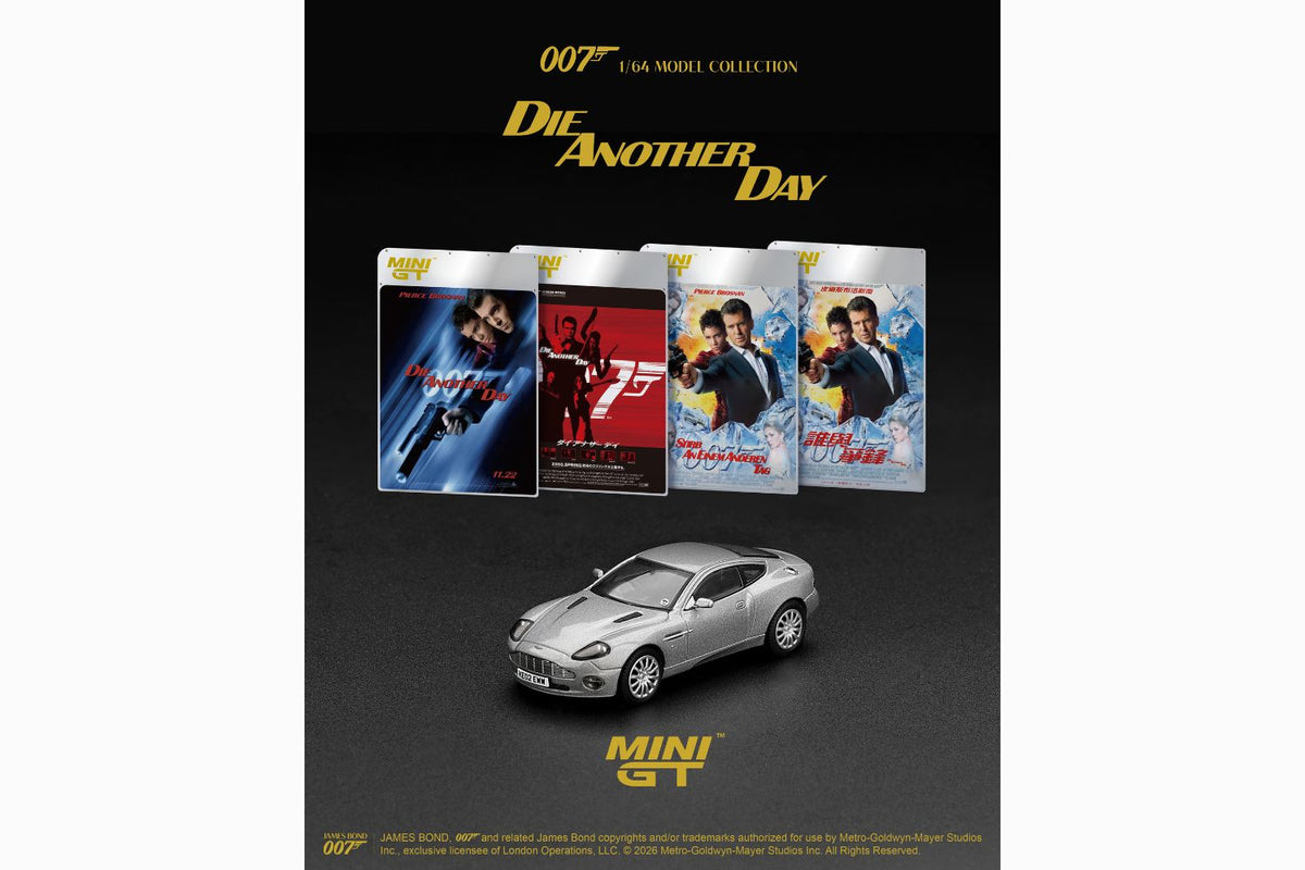 Mini GT ASTON MARTIN V12 VANQUISH "DIE ANOTHER DAY" ENGLISH  #926-BL - Pre-Order