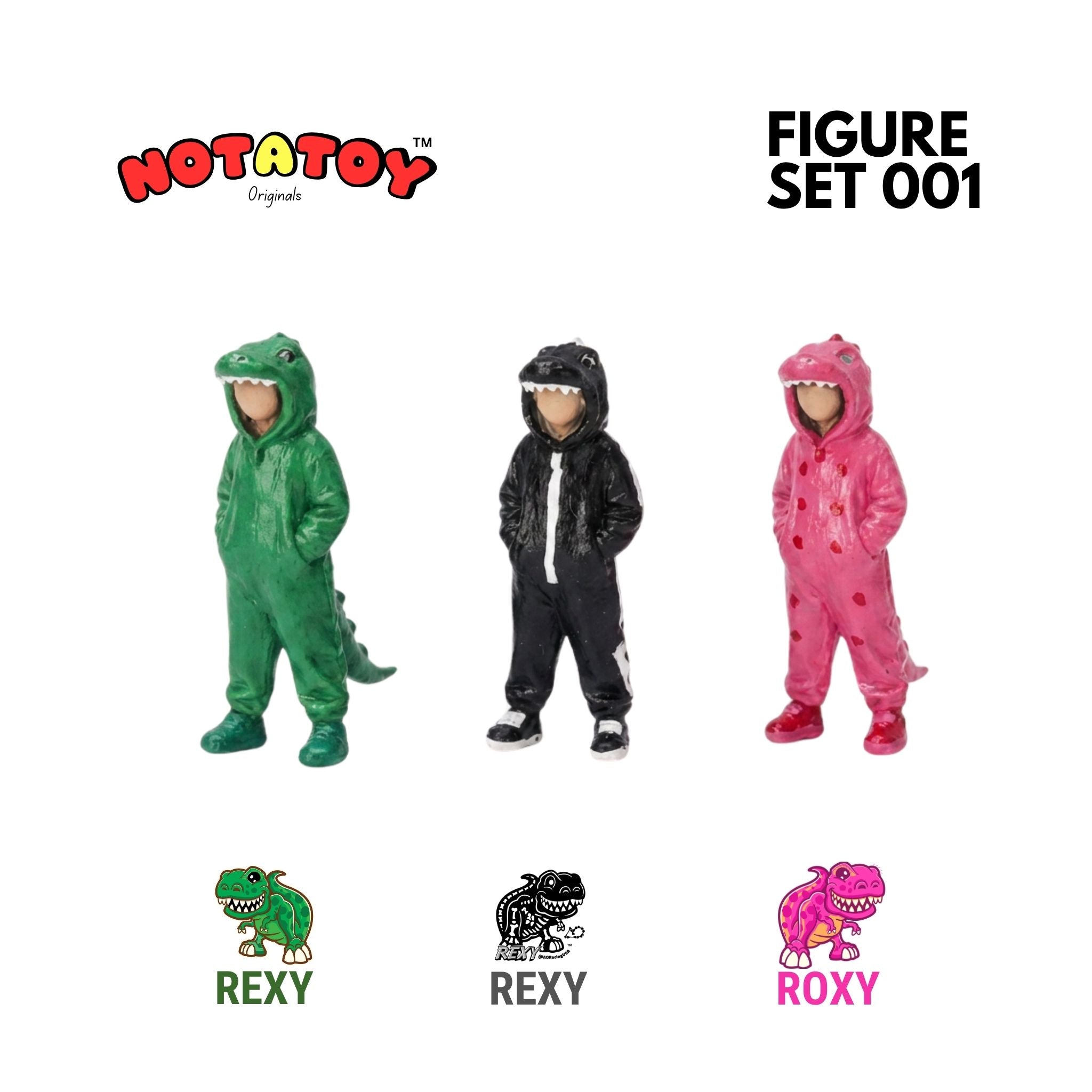 (Pre-Order) notatoy Figure Set 001 – 1:64 Hand-Painted Resin Figure Set (Rexy, Roxy & Skeleton Rexy) - PO open till 24th july