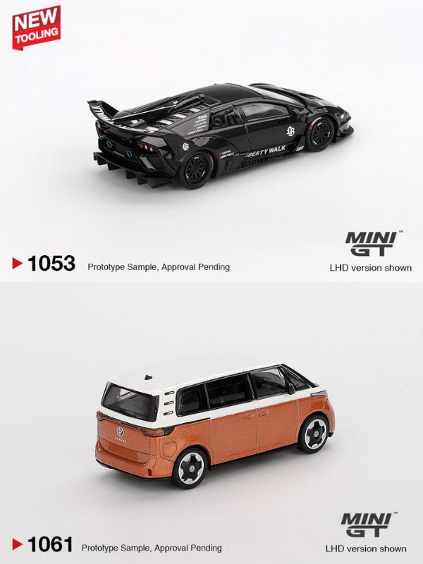 Mini GT Lamborghini LB-Silhouette WORKS MURCIELAGO GT Evo Black #1053 + Mini GT Volkswagen ID.Buzz Candy White / Energetic Orange #1061 (Bundle)