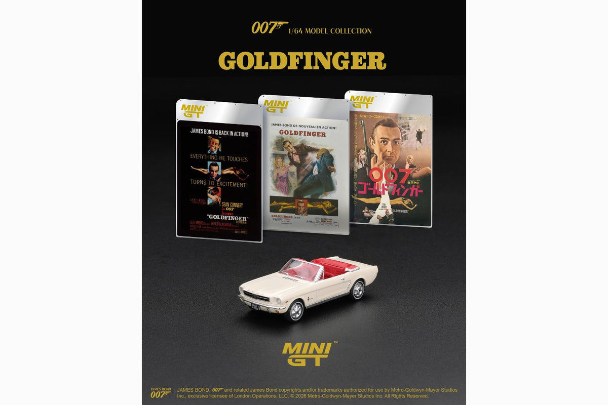 Mini GT FORD MUSTANG CONVERTIBLE 1964 “GOLDFINGER”ENGLISH  #928-BL - Pre-Order