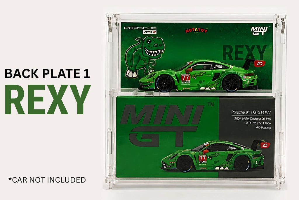 Notatoy NOTATOY Acrylic Display Case for Mini GT (1 Piece) + AO Racing Theme Backplate Bundle (3 Designs)