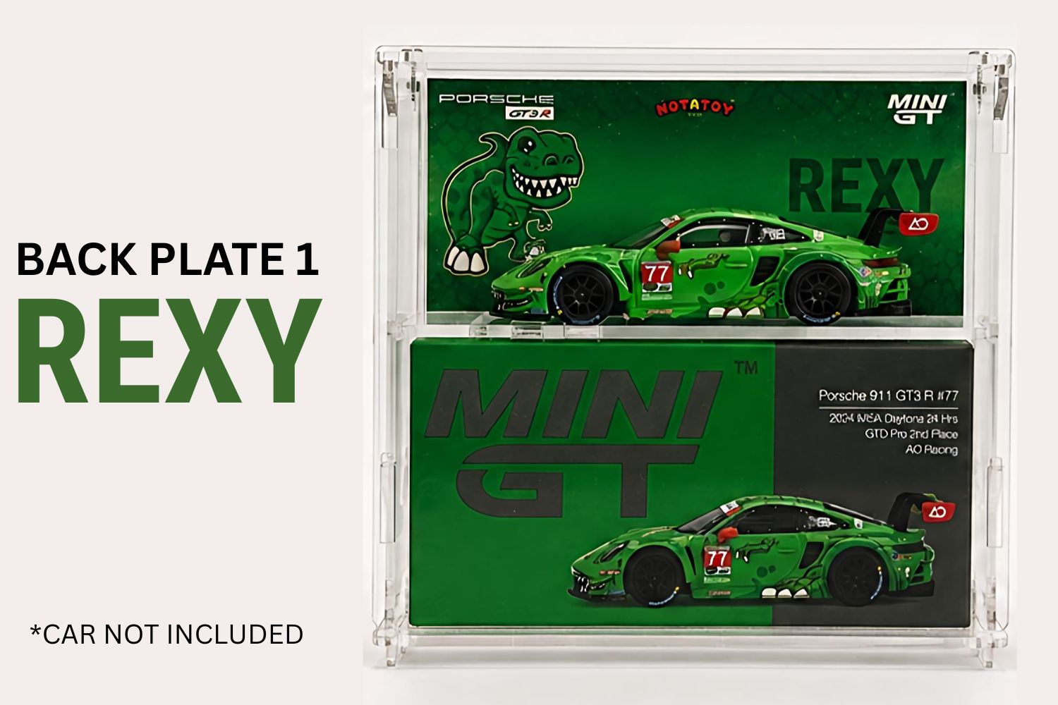 Notatoy NOTATOY Acrylic Display Case for Mini GT (1 Piece) + AO Racing Theme Backplate Bundle (3 Designs)