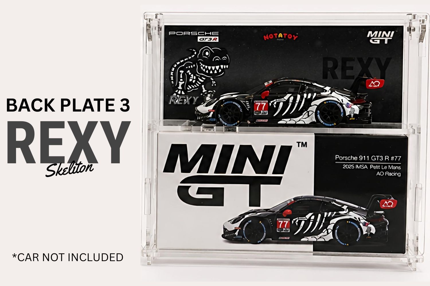 Notatoy NOTATOY Acrylic Display Case for Mini GT (1 Piece) + AO Racing Theme Backplate Bundle (3 Designs)