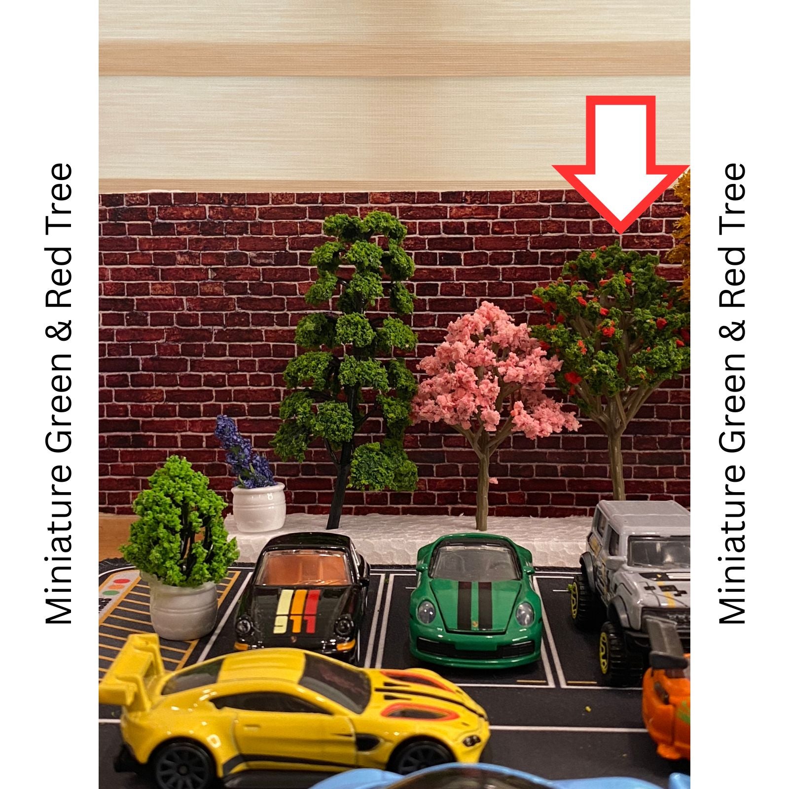 Miniature Green & Red Tree 1pc