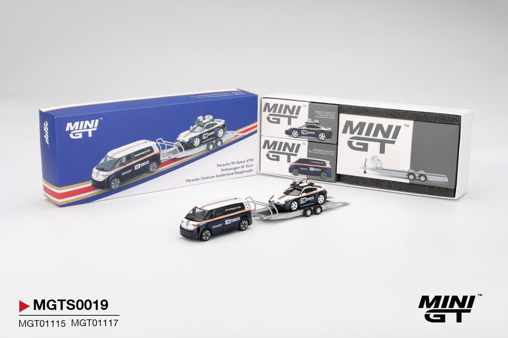 Mini GT PORSCHE 911 DAKAR 718  VOLKSWAGEN ID BUZZ PORSCHE CENTRUM GELDERLAND ROUGHROADS SET #MGTS00191205