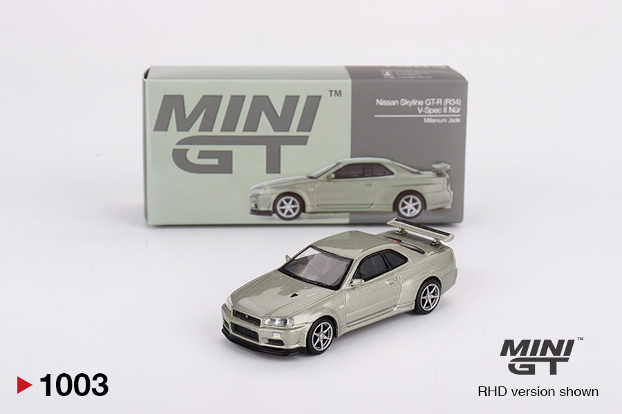 Mini GT Nissan Skyline GT-R (R34) V-Spec II Nür Millenium Jade #1003