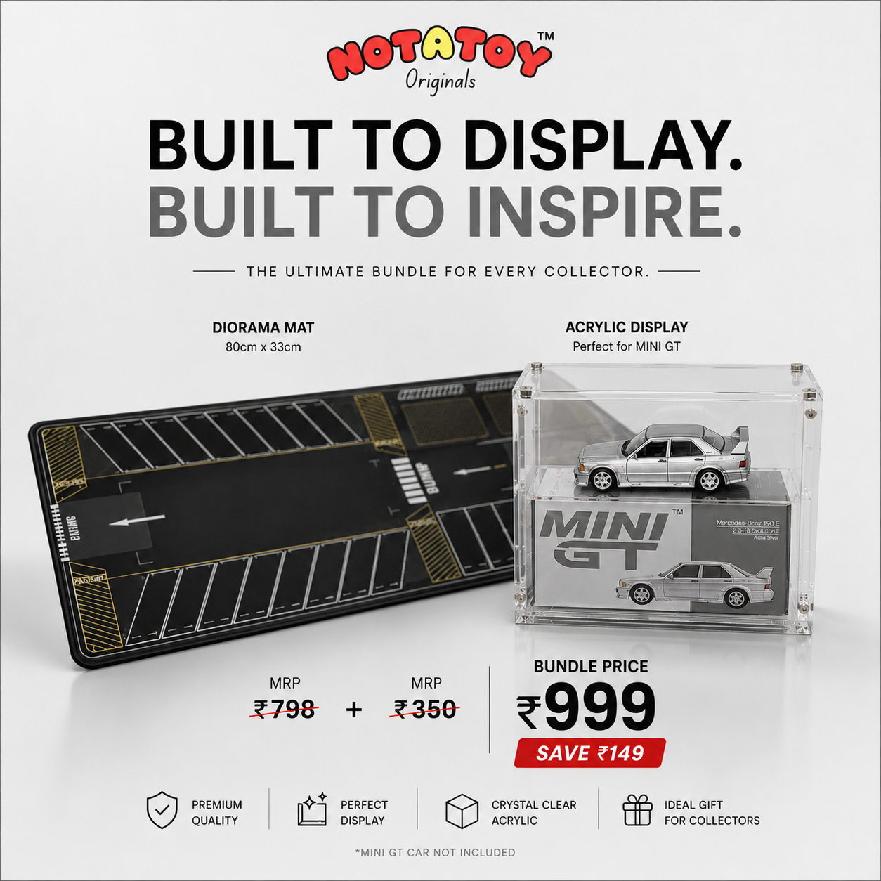 NOTATOY Diorama Mat + Mini GT Acrylic Display (car not included) Bundle GT | Collector Combo