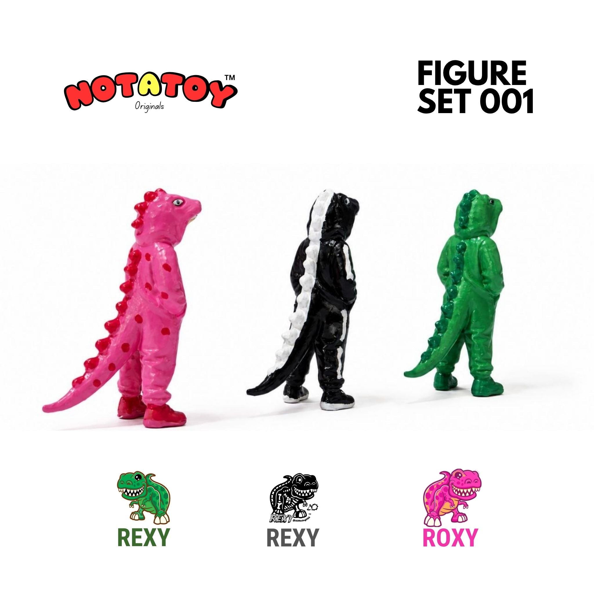 NOTATOY Figure Set 001 – 1:64 Hand-Painted Resin Figure Set (Rexy, Roxy & Skeleton Rexy)