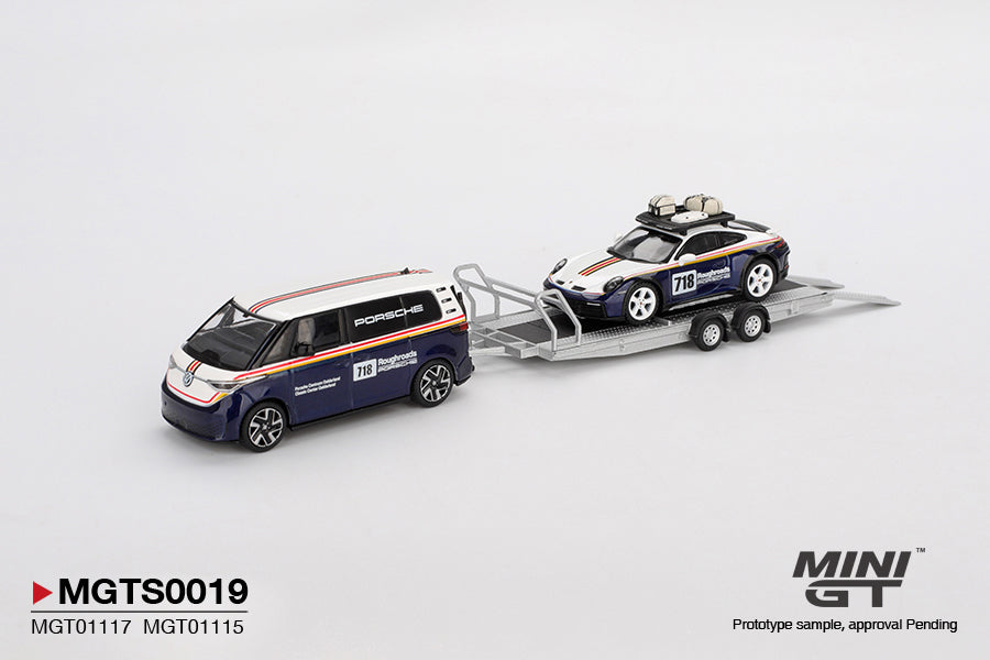 Mini GT PORSCHE 911 DAKAR 718  VOLKSWAGEN ID BUZZ PORSCHE CENTRUM GELDERLAND ROUGHROADS SET #MGTS00191205