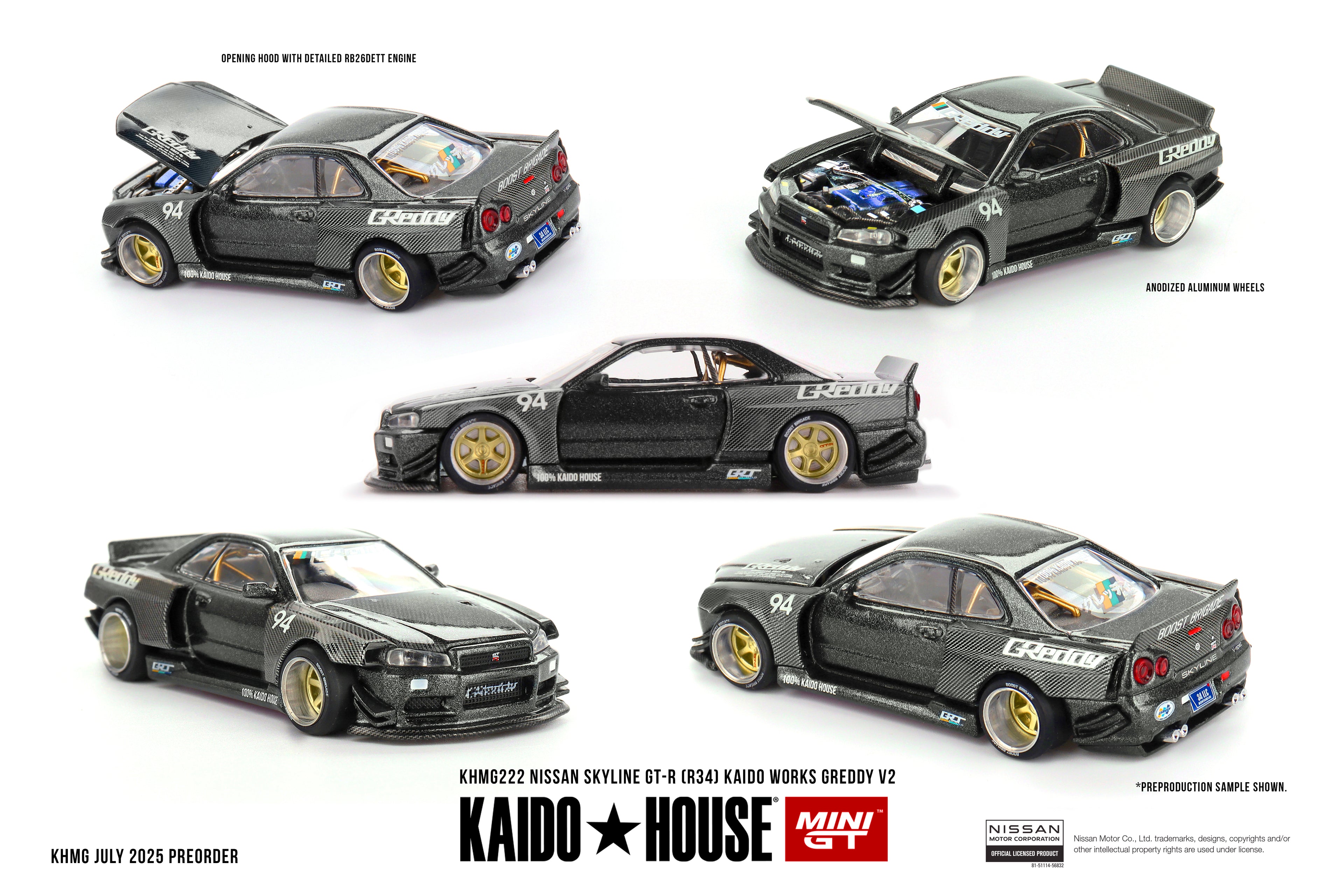 Mini GT Nissan Skyline GT-R (R34) Kaido Works GReddy V2 #KHMG222