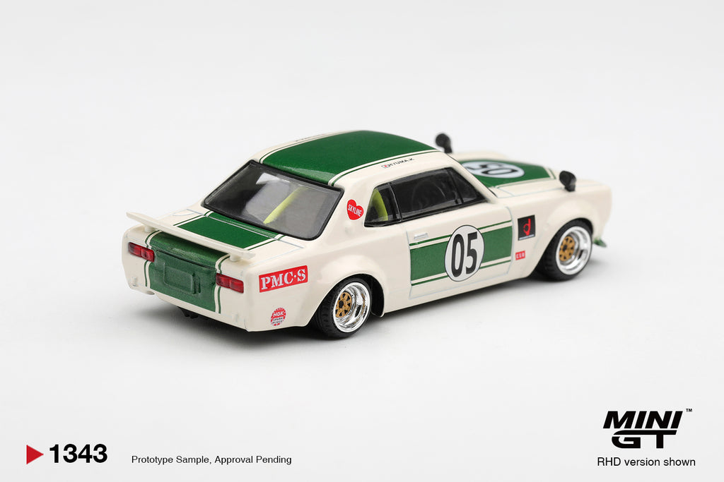 (Pre-Order) Mini GT NISSAN SKYLINE LBWORKS HAKOSUKA WHITE  GREEN #1343 (BOX)