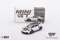 Mini GT Porsche 911 (992) GT3 RS Weissach Package White with Indigo Blue #853