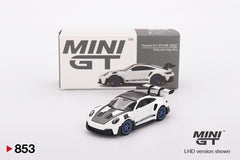 Mini GT Porsche 911 (992) GT3 RS Weissach Package White with Indigo Blue #853