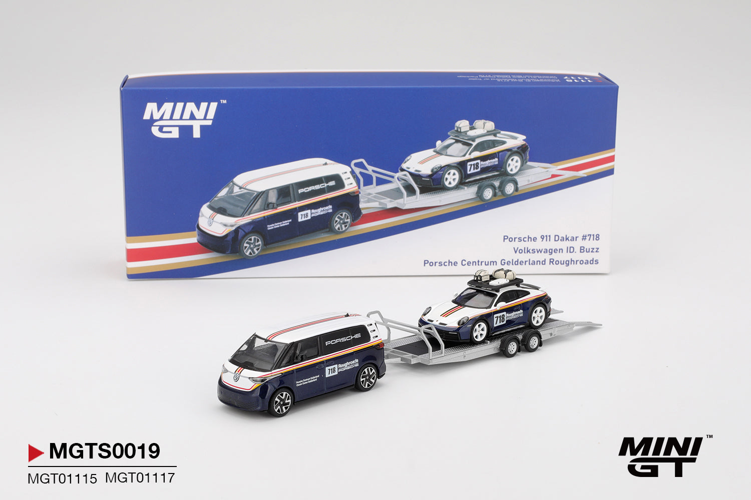 Mini GT PORSCHE 911 DAKAR 718  VOLKSWAGEN ID BUZZ PORSCHE CENTRUM GELDERLAND ROUGHROADS SET #MGTS00191205